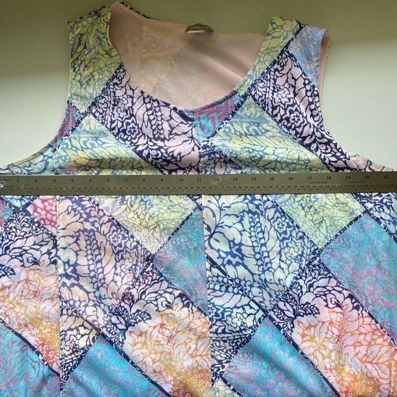 Chico’s Maxi Dress 3 Large Puzzle Layer Hem Mesh Blue Coast Flattering Beach - Picture 9 of 13